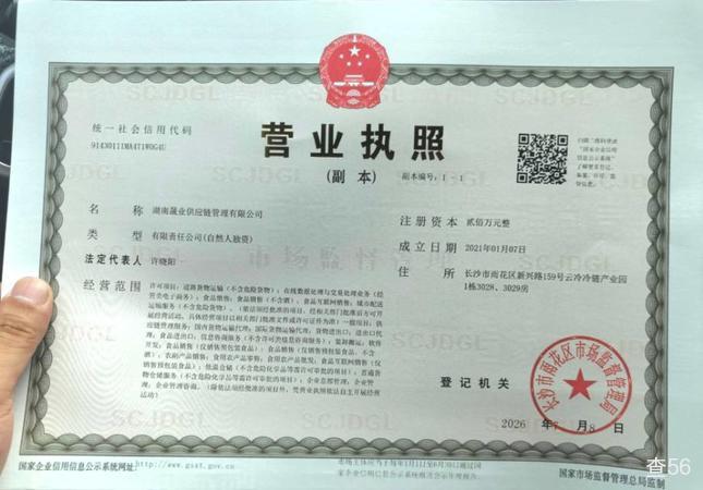 湖南晟业冷链物流 营业执照